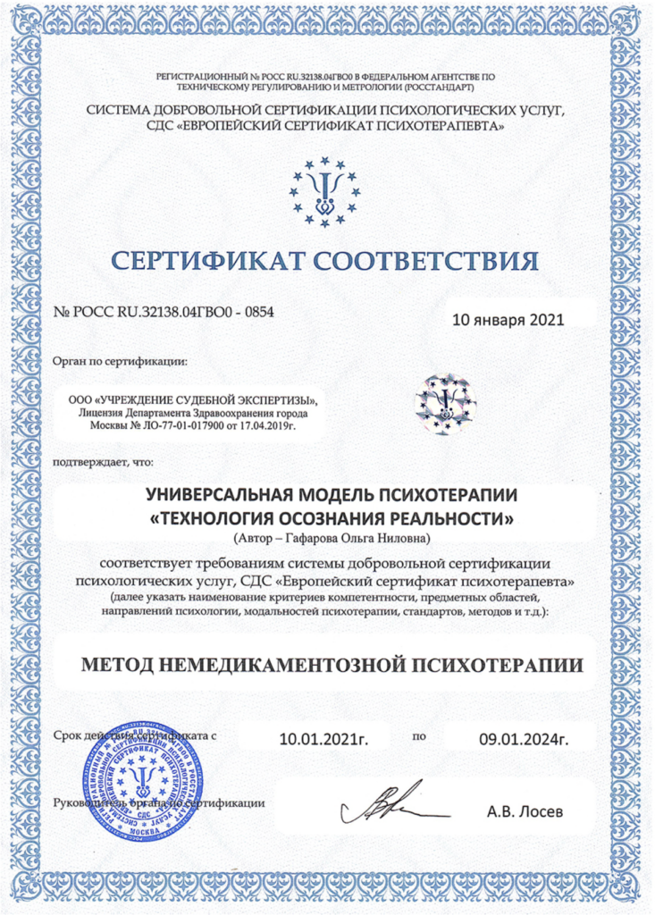 сертификат соответствия на метод